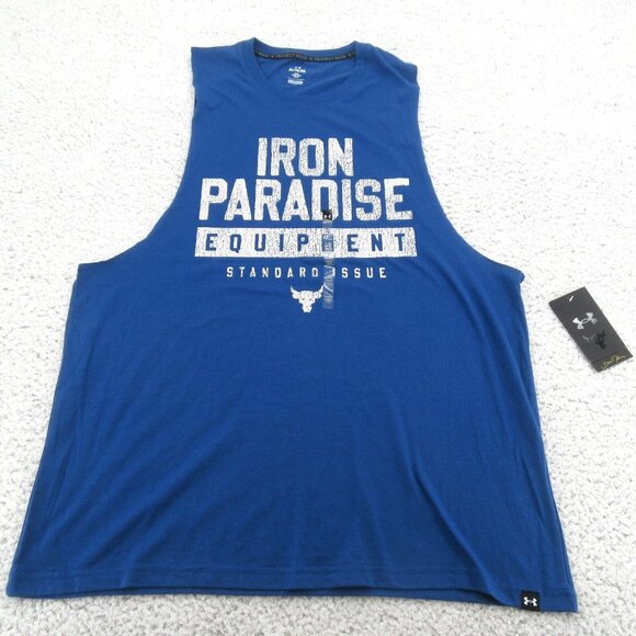 Under Armour Project Rock Iron Paradise Tank Top Mens Size XL Royal Blue NEW - Picture 2 of 9